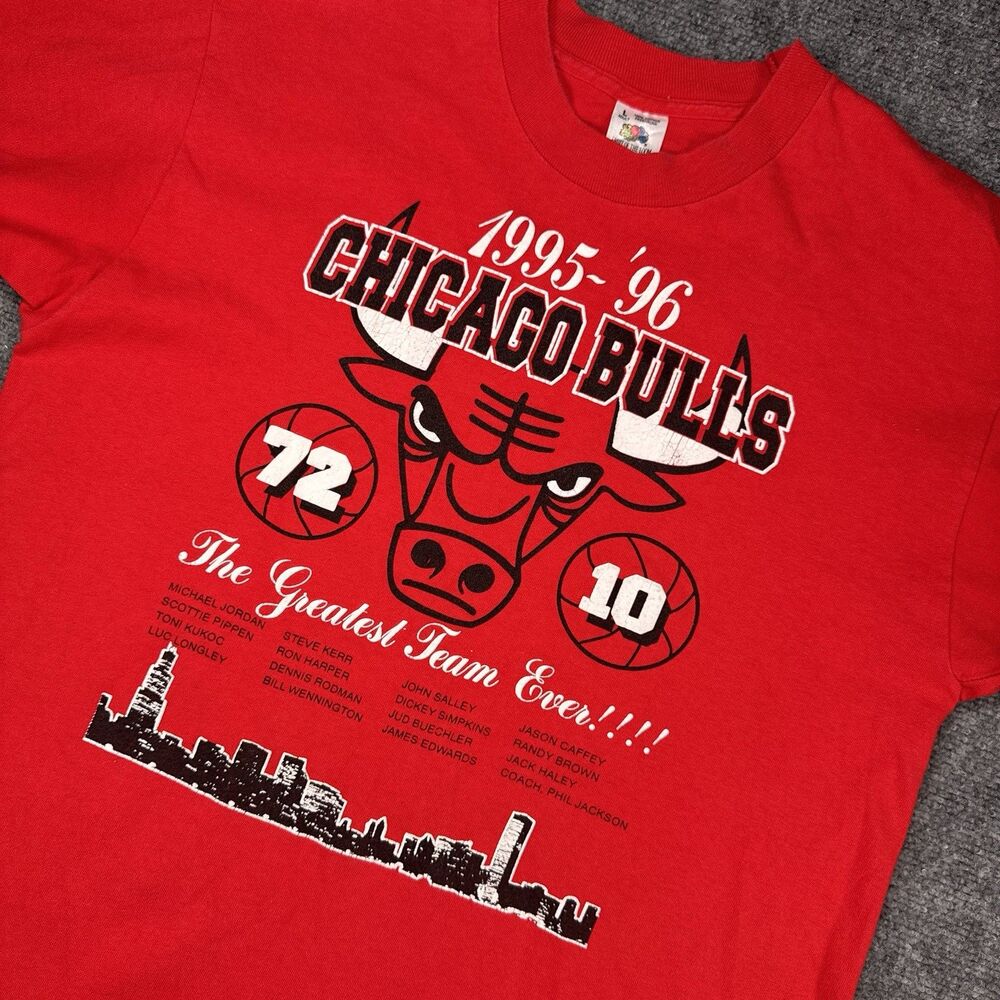 Vintage Chicago Bulls Shirt NBA 72 Record Wins 1996 Double Sided Large New Math